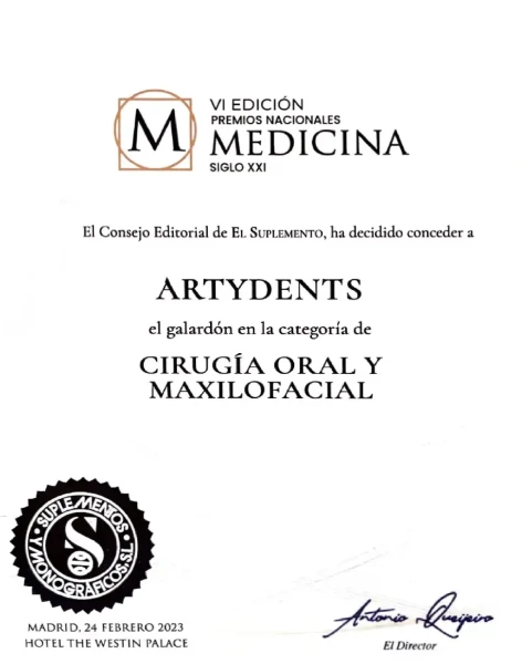 Galardón Premios Nacionales Medicina Siglo XXI en la categoría Cirugía Oral y Maxilofacial